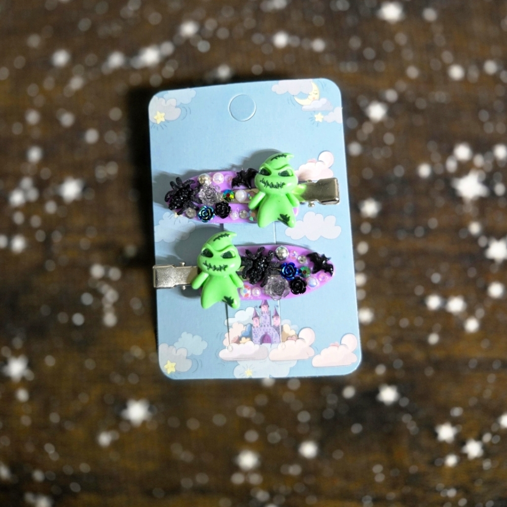 Custom Oogie Boogie No-Crease 2 Piece Hair Clip Set
